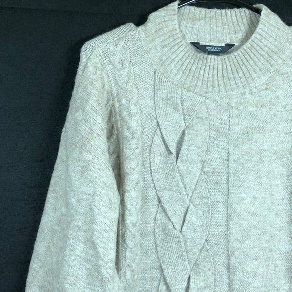 Vera Wang Womens Sweater Brown Cable Knit Mock Neck Pullover Soft Stretch M - Picture 4 of 12